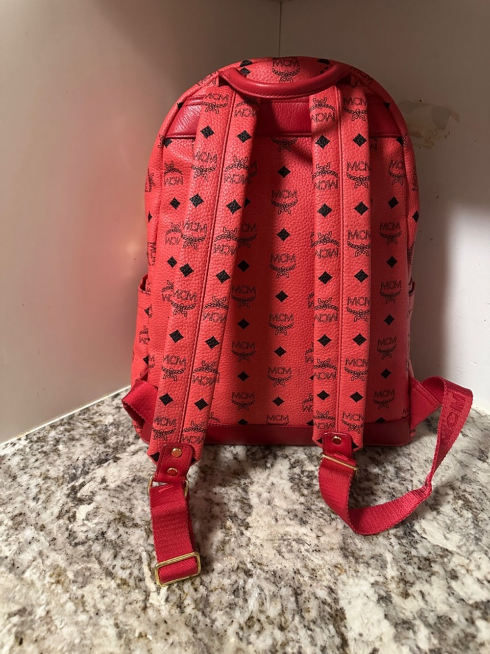 MCM Red Studded Logo Stark Backpack - Picture 2 of 8